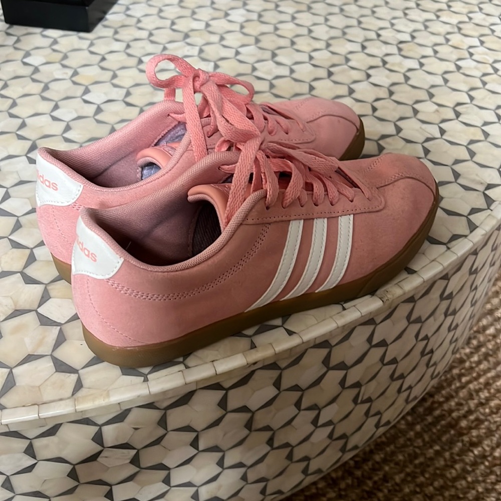 Adidas pink suede sneakers